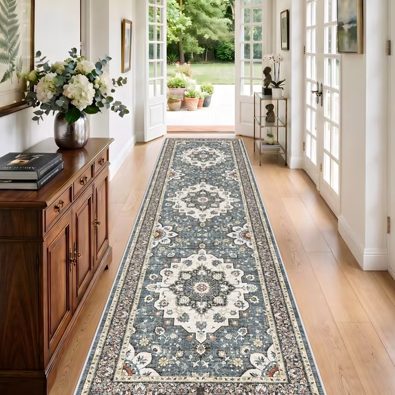 YOUFORTONG 5x7 Washable Vintage Boho Area Rug,Stain Resistant Non-Slip Soft Floral Carpet for Living Room Bedroom Farmhouse Office, Beige