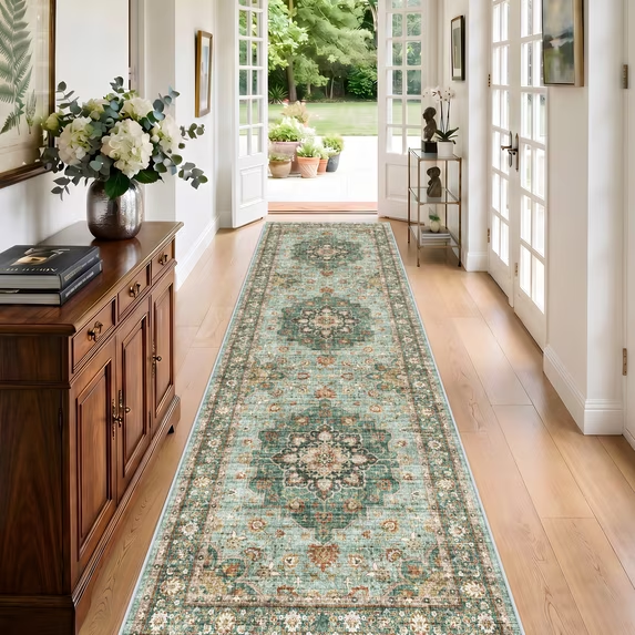 YOUFORTONG 5x7 Washable Vintage Boho Area Rug,Stain Resistant Non-Slip Soft Floral Carpet for Living Room Bedroom Farmhouse Office, Beige