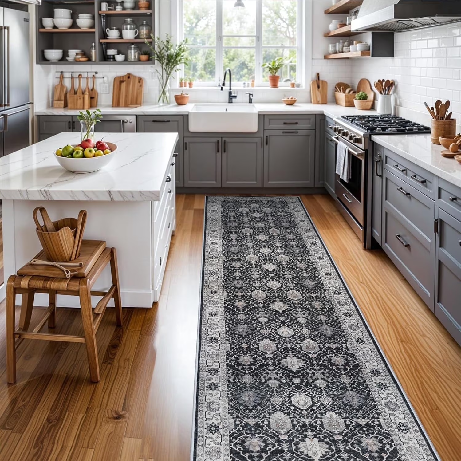 YOUFORTONG 4x6 Area Rug for Living Room, Vintage Farmhouse Washable Indoor Carpet, Non Slip Ultra Soft Low Pile Durable Neutral Rug for Bedroom Dining Room Nursery Kitchen,Beige