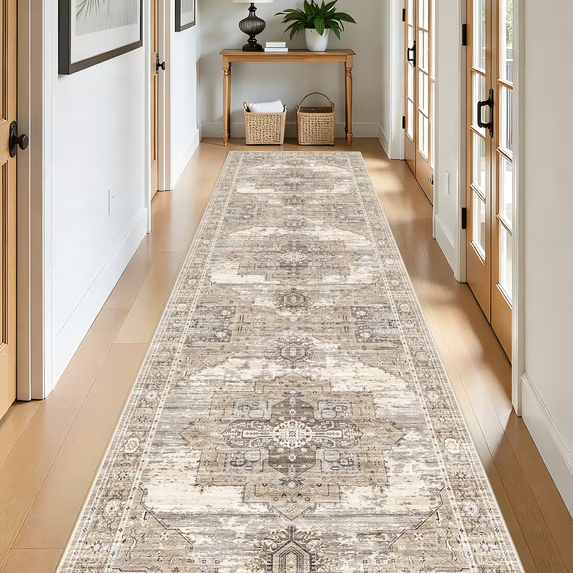 YOUFORTONG 12x12 Washable Area Rug,Extra Large Vintage Indoor Carpet with Non Slip Backing,Stain Resistant Soft Rug for Bedroom Dining Room Living Room Home Decor,Beige