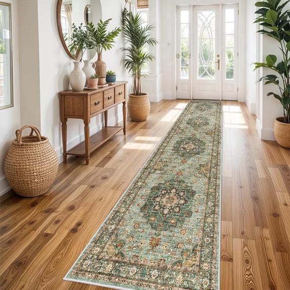 YOUFORTONG 5x7 Washable Vintage Boho Area Rug,Stain Resistant Non-Slip Soft Floral Carpet for Living Room Bedroom Farmhouse Office, Beige
