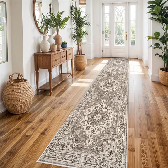 YOUFORTONG 5x7 Washable Vintage Boho Area Rug,Stain Resistant Non-Slip Soft Floral Carpet for Living Room Bedroom Farmhouse Office, Beige
