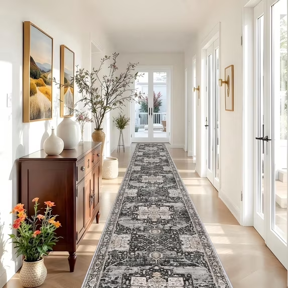 YOUFORTONG 12x12 Washable Area Rug,Extra Large Vintage Indoor Carpet with Non Slip Backing,Stain Resistant Soft Rug for Bedroom Dining Room Living Room Home Decor,Beige