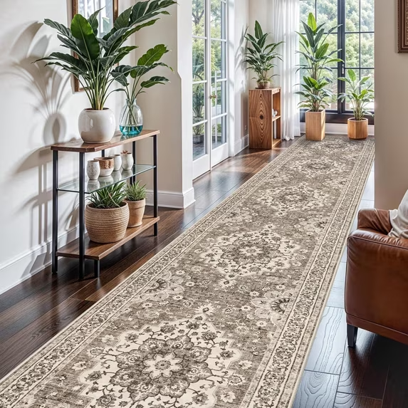 YOUFORTONG 5x7 Washable Vintage Boho Area Rug,Stain Resistant Non-Slip Soft Floral Carpet for Living Room Bedroom Farmhouse Office, Beige
