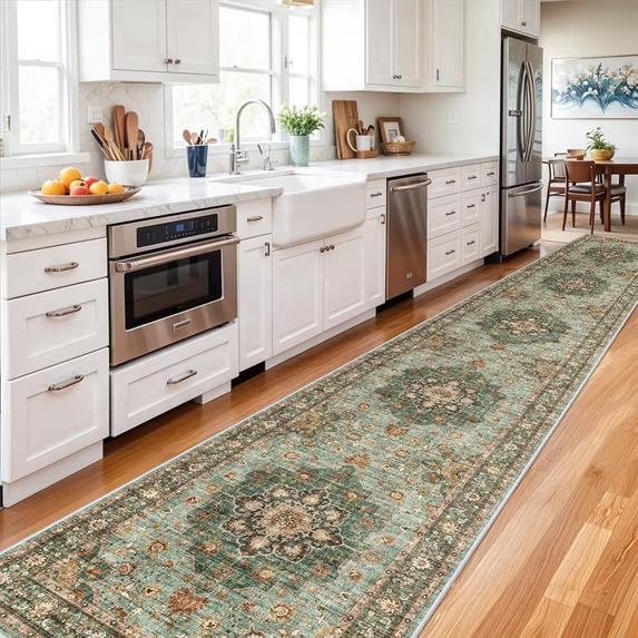 YOUFORTONG 5x7 Washable Vintage Boho Area Rug,Stain Resistant Non-Slip Soft Floral Carpet for Living Room Bedroom Farmhouse Office, Beige