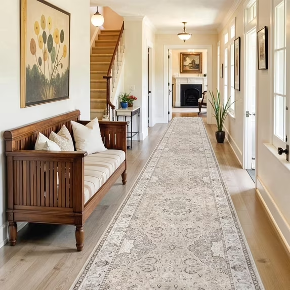 YOUFORTONG 4x6 Area Rug for Living Room, Vintage Farmhouse Washable Indoor Carpet, Non Slip Ultra Soft Low Pile Durable Neutral Rug for Bedroom Dining Room Nursery Kitchen,Beige