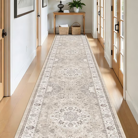 YOUFORTONG 4x6 Area Rug for Living Room, Vintage Farmhouse Washable Indoor Carpet, Non Slip Ultra Soft Low Pile Durable Neutral Rug for Bedroom Dining Room Nursery Kitchen,Beige