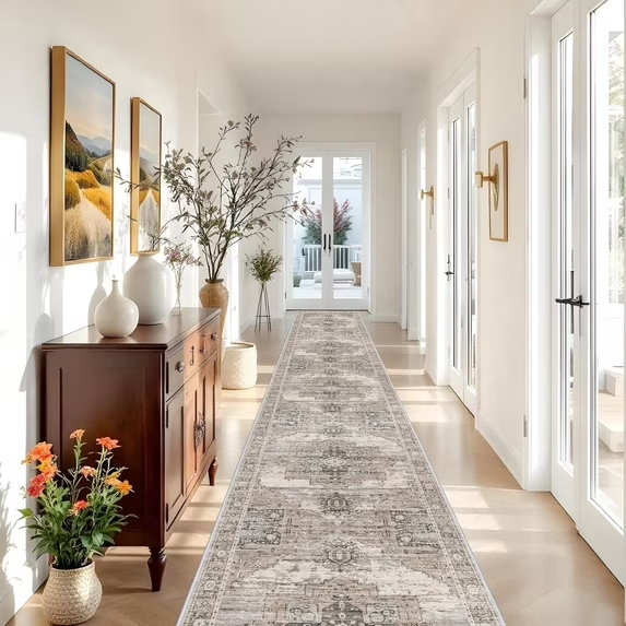 YOUFORTONG 12x12 Washable Area Rug,Extra Large Vintage Indoor Carpet with Non Slip Backing,Stain Resistant Soft Rug for Bedroom Dining Room Living Room Home Decor,Beige