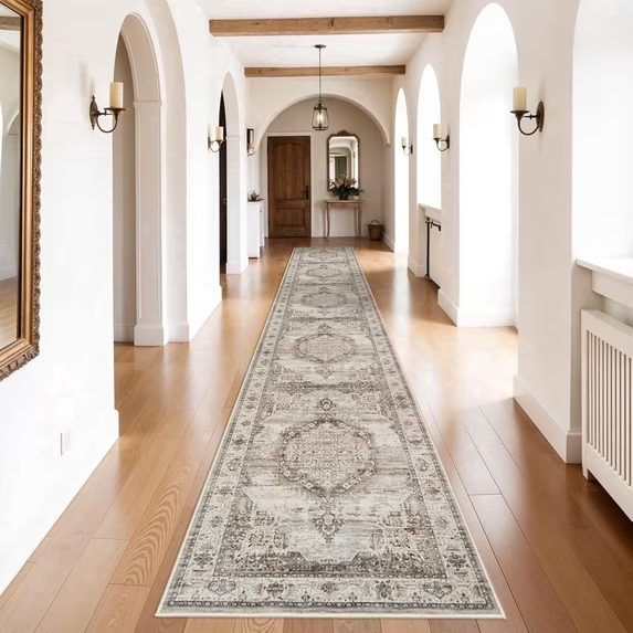 YOUFORTONG Hallway Washable 3’X20’ Runner Rugs,Vintage Extra Long Soft Floor Mat for Living Room,Beige