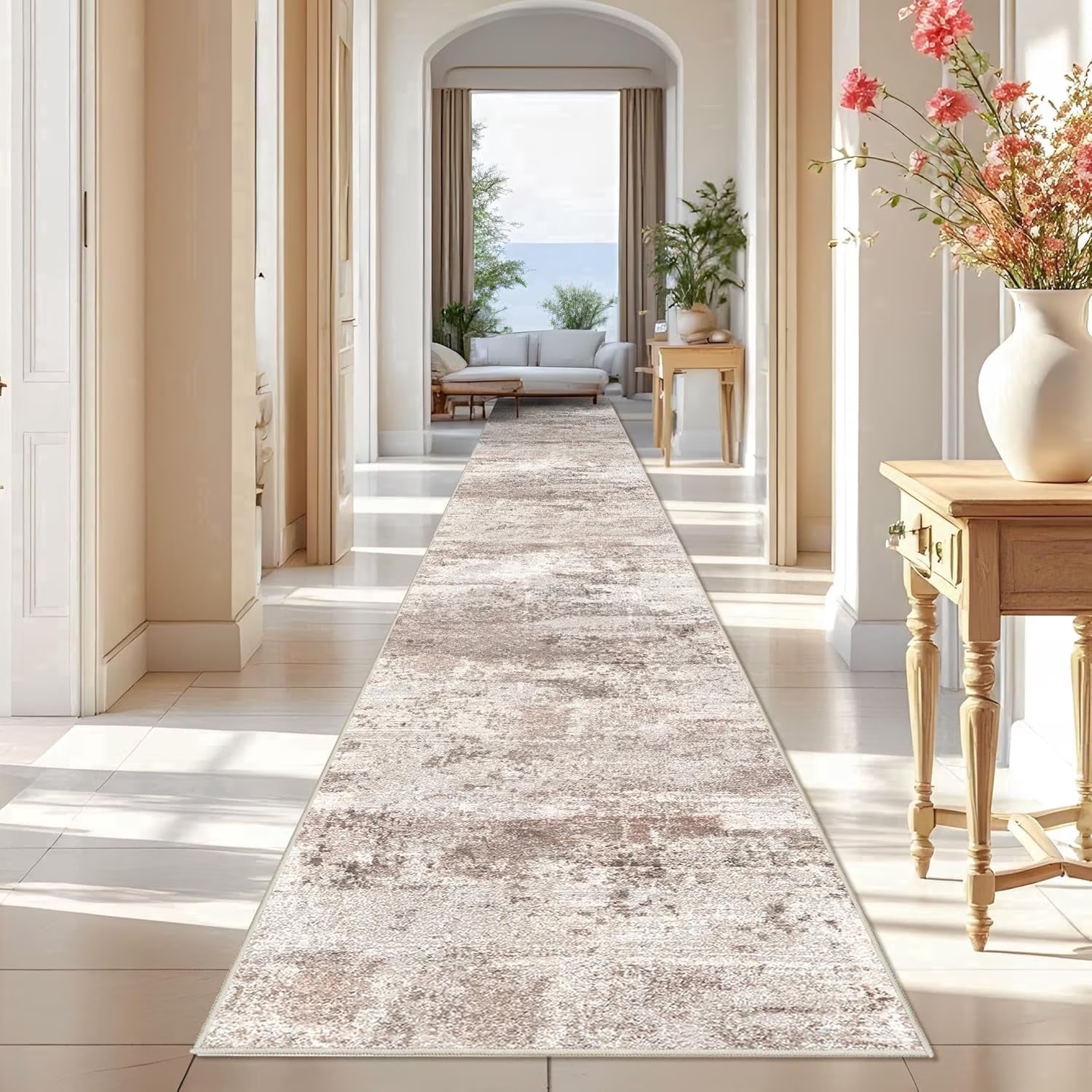 YOUFORTONG 2x3 Abstract Area Rug, Machine Washable Non-Slip Indoor Rug, Rubber Backing Stain Resistant Distressed Carpet for Entryway Bedroom Kitchen Living Room,Brown ﻿
