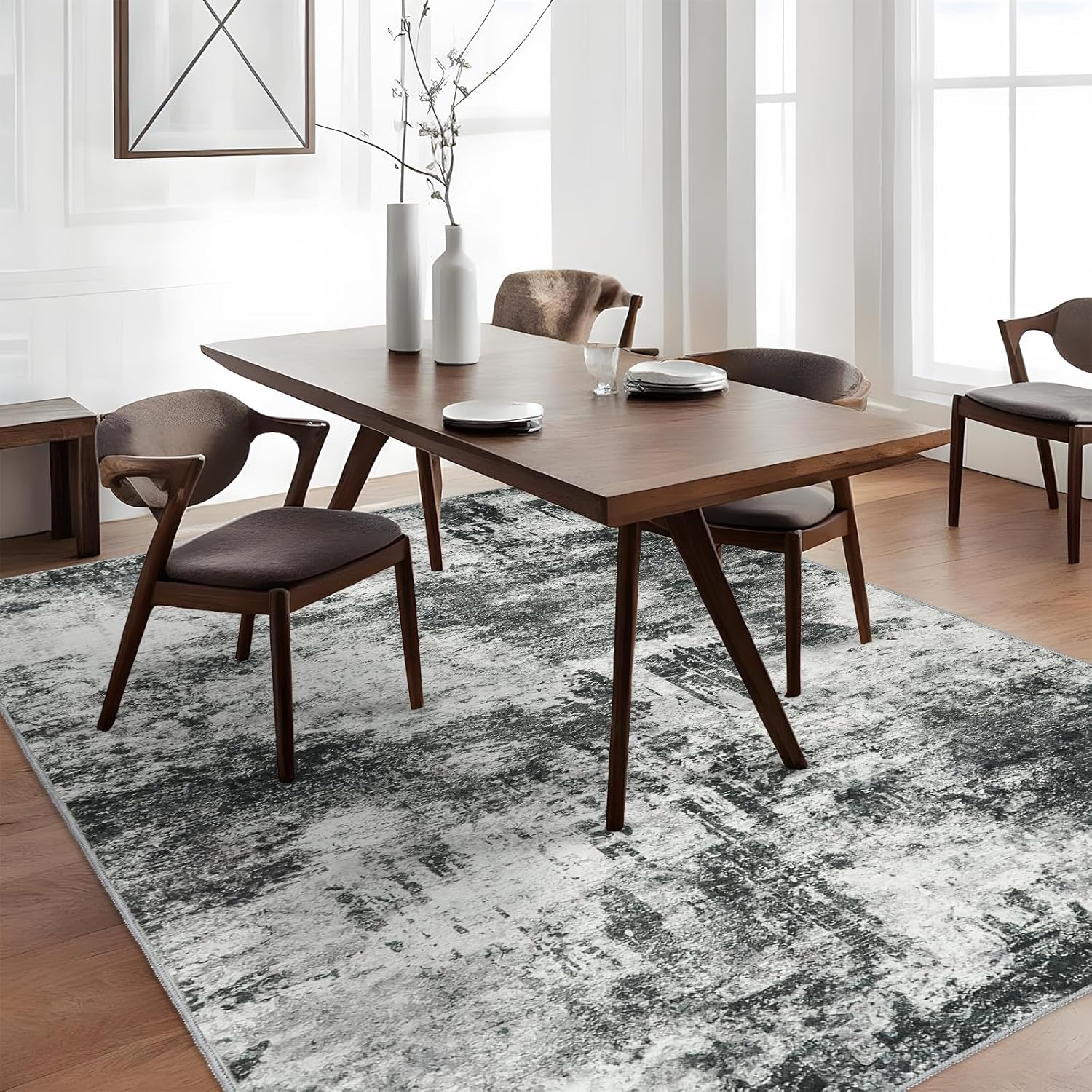 YOUFORTONG 2x3 Abstract Area Rug, Machine Washable Non-Slip Indoor Rug, Rubber Backing Stain Resistant Distressed Carpet for Entryway Bedroom Kitchen Living Room,Brown ﻿