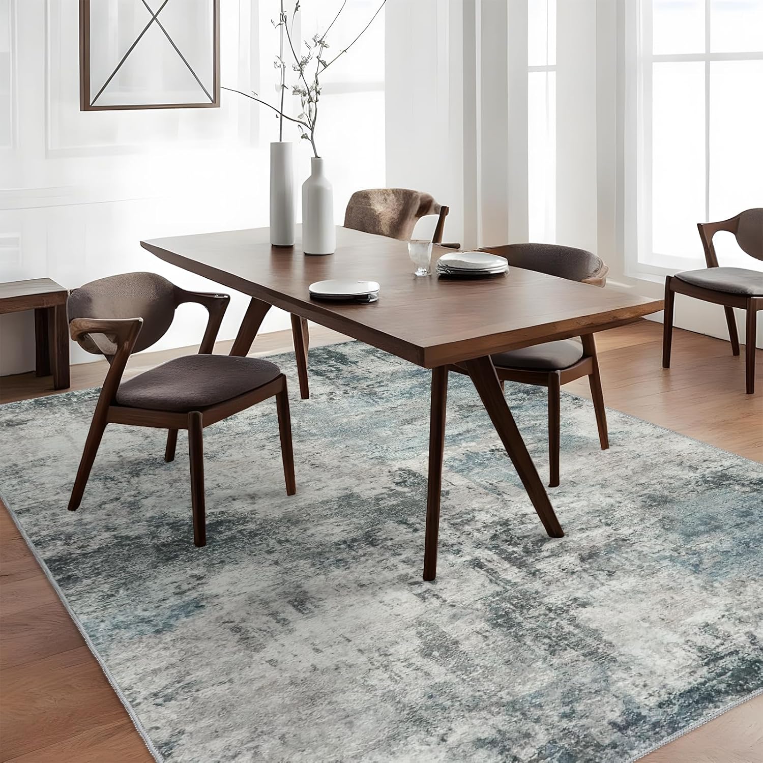 YOUFORTONG 2x3 Abstract Area Rug, Machine Washable Non-Slip Indoor Rug, Rubber Backing Stain Resistant Distressed Carpet for Entryway Bedroom Kitchen Living Room,Brown ﻿