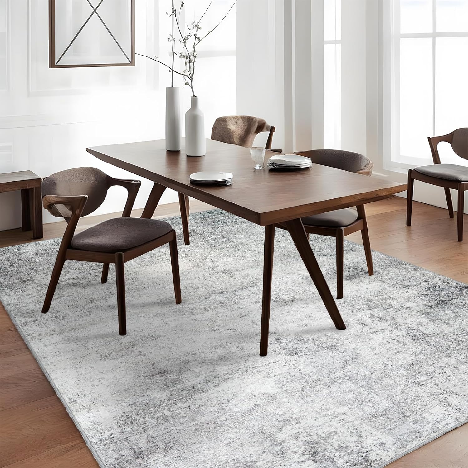 YOUFORTONG 2x3 Abstract Area Rug, Machine Washable Non-Slip Indoor Rug, Rubber Backing Stain Resistant Distressed Carpet for Entryway Bedroom Kitchen Living Room,Brown ﻿