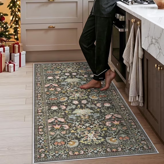 YOUFORTONG 4x6 Area Rug for Living Room, Vintage Farmhouse Washable Indoor Carpet, Non Slip Ultra Soft Low Pile Durable Neutral Rug for Bedroom Dining Room Nursery Kitchen,Beige