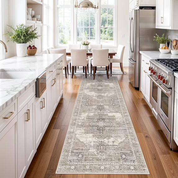 YOUFORTONG 12x12 Washable Area Rug,Extra Large Vintage Indoor Carpet with Non Slip Backing,Stain Resistant Soft Rug for Bedroom Dining Room Living Room Home Decor,Beige