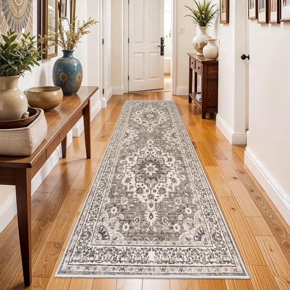 YOUFORTONG 5x7 Washable Vintage Boho Area Rug,Stain Resistant Non-Slip Soft Floral Carpet for Living Room Bedroom Farmhouse Office, Beige