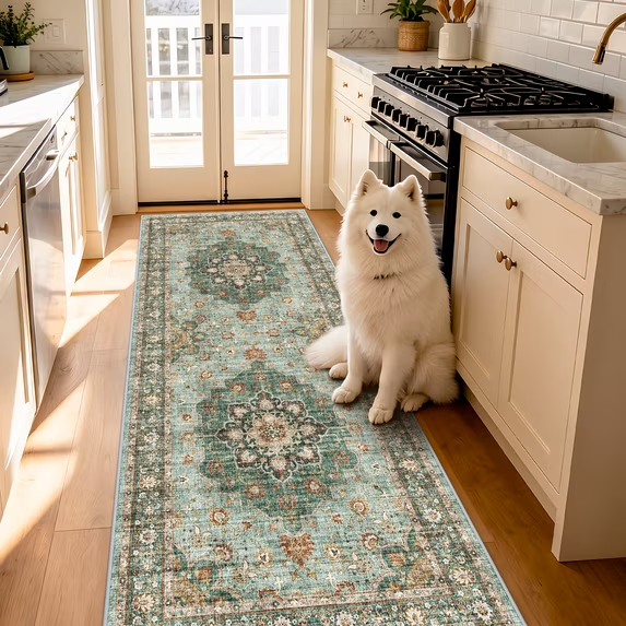 YOUFORTONG 5x7 Washable Vintage Boho Area Rug,Stain Resistant Non-Slip Soft Floral Carpet for Living Room Bedroom Farmhouse Office, Beige