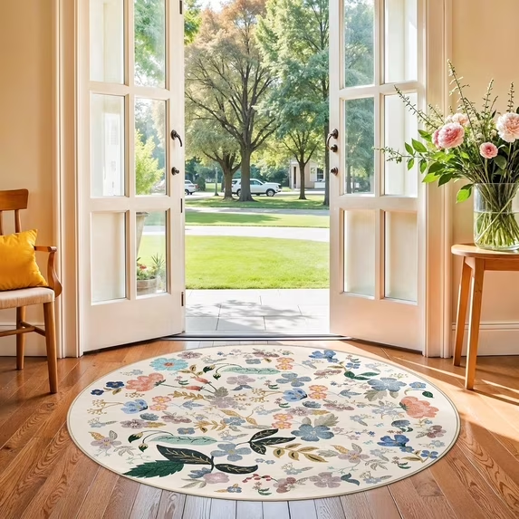 YOUFORTONG 2x6 Washable Runner Rug, Non Slip Floral Vintage Scalloped Low Pile Carpet, Stain Resistant Soft Thin Rug for Entryway Kitchen Laundry Bedroom Bathroom,Beige