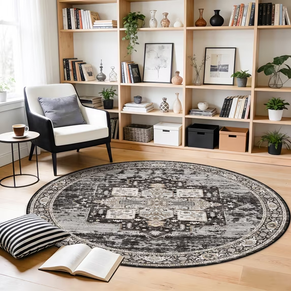 YOUFORTONG 12x12 Washable Area Rug,Extra Large Vintage Indoor Carpet with Non Slip Backing,Stain Resistant Soft Rug for Bedroom Dining Room Living Room Home Decor,Beige