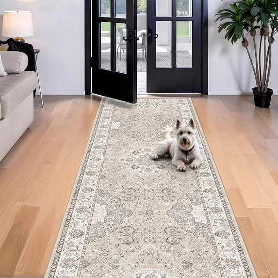 YOUFORTONG 4x6 Area Rug for Living Room, Vintage Farmhouse Washable Indoor Carpet, Non Slip Ultra Soft Low Pile Durable Neutral Rug for Bedroom Dining Room Nursery Kitchen,Beige