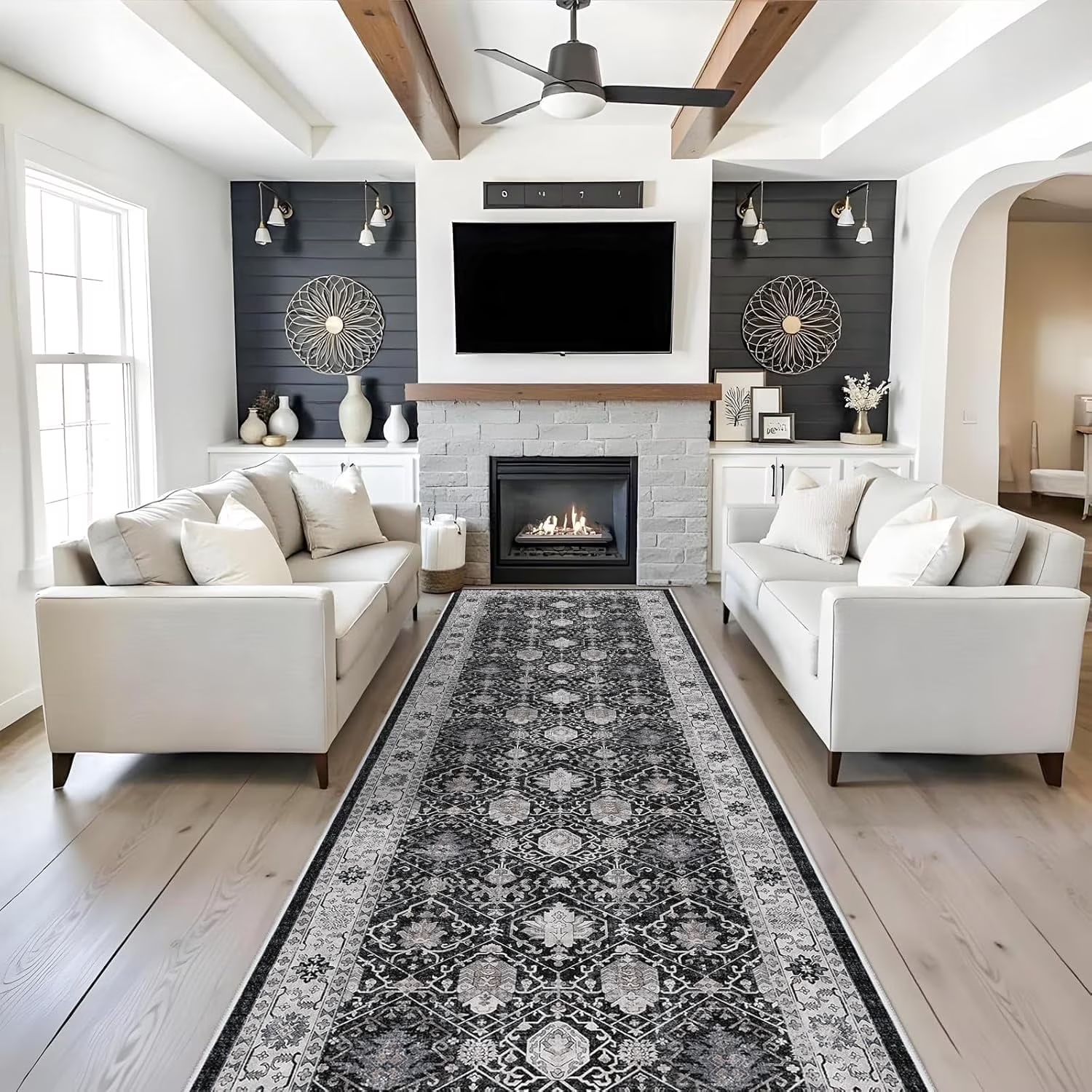 YOUFORTONG 4x6 Area Rug for Living Room, Vintage Farmhouse Washable Indoor Carpet, Non Slip Ultra Soft Low Pile Durable Neutral Rug for Bedroom Dining Room Nursery Kitchen,Beige