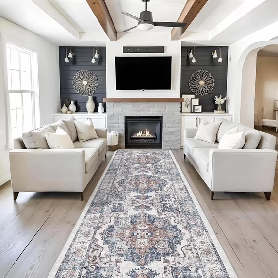 YOUFORTONG 4x6 Area Rug for Living Room, Vintage Farmhouse Washable Indoor Carpet, Non Slip Ultra Soft Low Pile Durable Neutral Rug for Bedroom Dining Room Nursery Kitchen,Beige