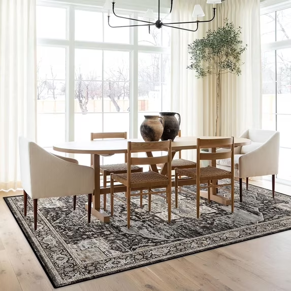 YOUFORTONG 12x12 Washable Area Rug,Extra Large Vintage Indoor Carpet with Non Slip Backing,Stain Resistant Soft Rug for Bedroom Dining Room Living Room Home Decor,Beige