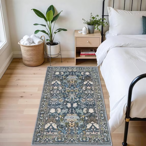 YOUFORTONG 4x6 Area Rug for Living Room, Vintage Farmhouse Washable Indoor Carpet, Non Slip Ultra Soft Low Pile Durable Neutral Rug for Bedroom Dining Room Nursery Kitchen,Beige