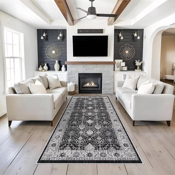 YOUFORTONG 4x6 Area Rug for Living Room, Vintage Farmhouse Washable Indoor Carpet, Non Slip Ultra Soft Low Pile Durable Neutral Rug for Bedroom Dining Room Nursery Kitchen,Beige