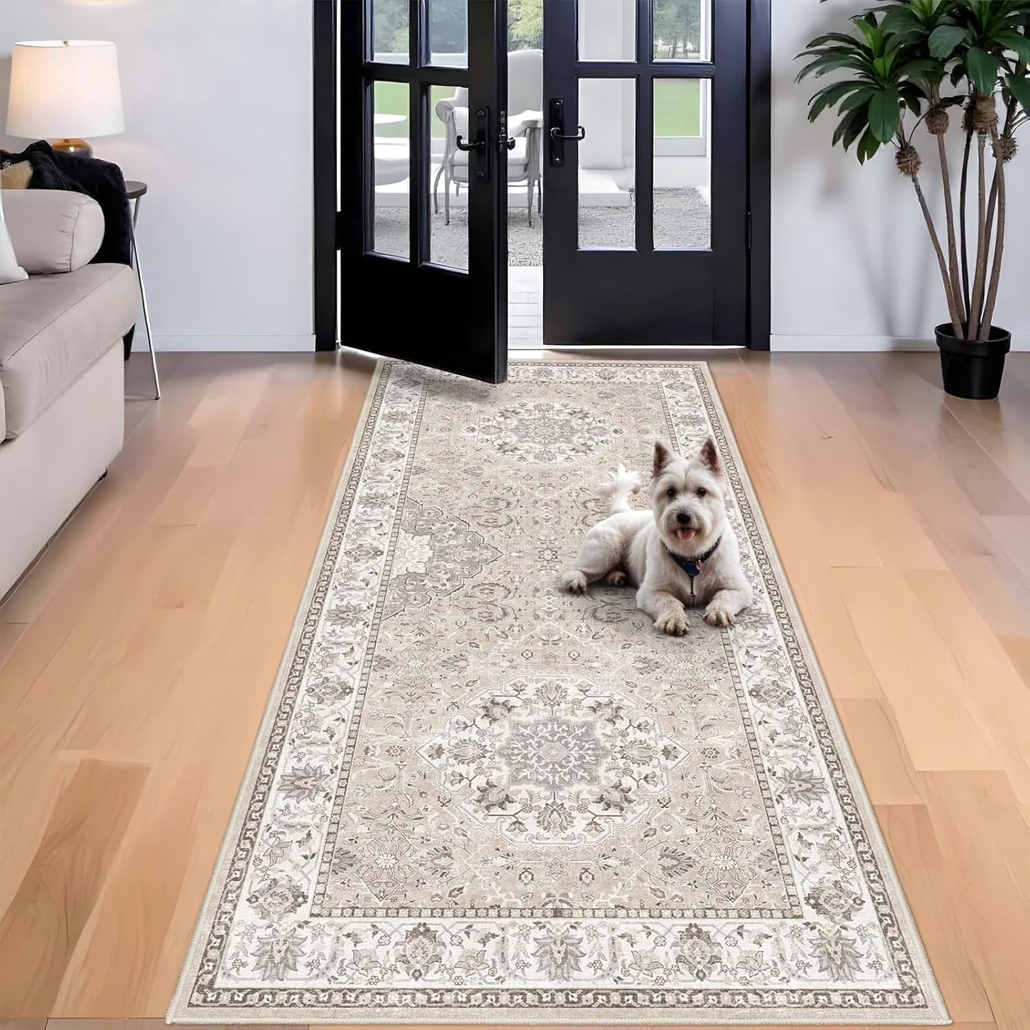 YOUFORTONG 4x6 Area Rug for Living Room, Vintage Farmhouse Washable Indoor Carpet, Non Slip Ultra Soft Low Pile Durable Neutral Rug for Bedroom Dining Room Nursery Kitchen,Beige