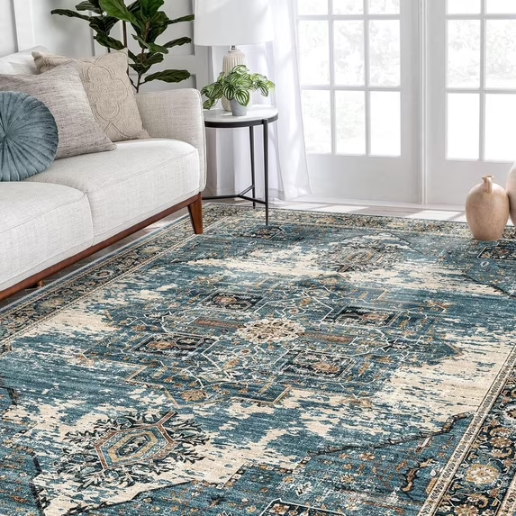 YOUFORTONG 12x12 Washable Area Rug,Extra Large Vintage Indoor Carpet with Non Slip Backing,Stain Resistant Soft Rug for Bedroom Dining Room Living Room Home Decor,Beige