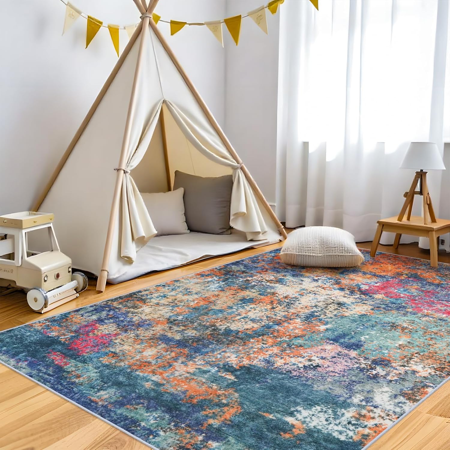 YOUFORTONG 2x3 Abstract Area Rug, Machine Washable Non-Slip Indoor Rug, Rubber Backing Stain Resistant Distressed Carpet for Entryway Bedroom Kitchen Living Room,Brown ﻿