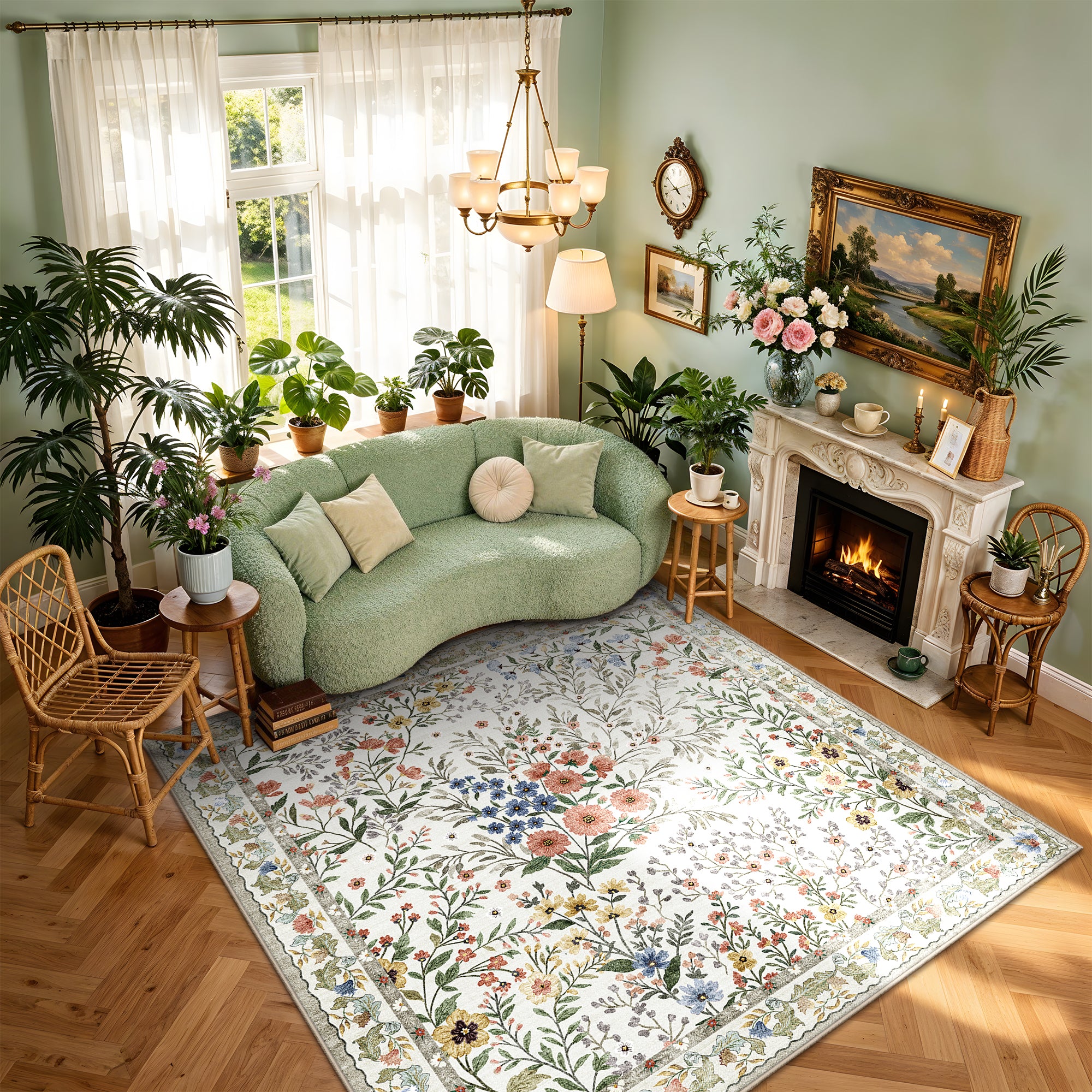 YOUFORTONG 3x5 Washable Entryway Rug Non-Slip Floral Boho Vintage Area Rug for Living Room Kitchen Bedroom Soft Thin Indoor Door Mat Carpet,Black