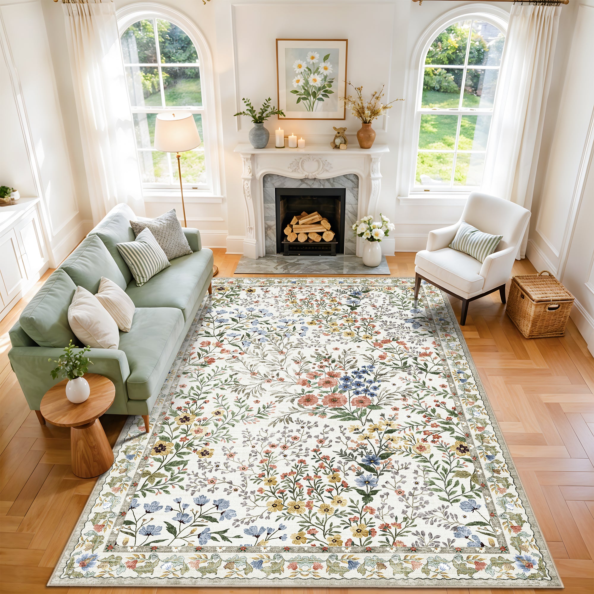 YOUFORTONG 3x5 Washable Entryway Rug Non-Slip Floral Boho Vintage Area Rug for Living Room Kitchen Bedroom Soft Thin Indoor Door Mat Carpet,Black