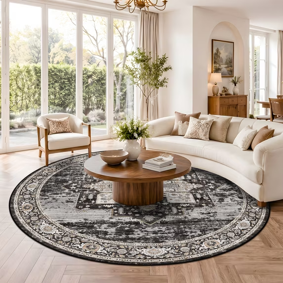 YOUFORTONG 12x12 Washable Area Rug,Extra Large Vintage Indoor Carpet with Non Slip Backing,Stain Resistant Soft Rug for Bedroom Dining Room Living Room Home Decor,Beige