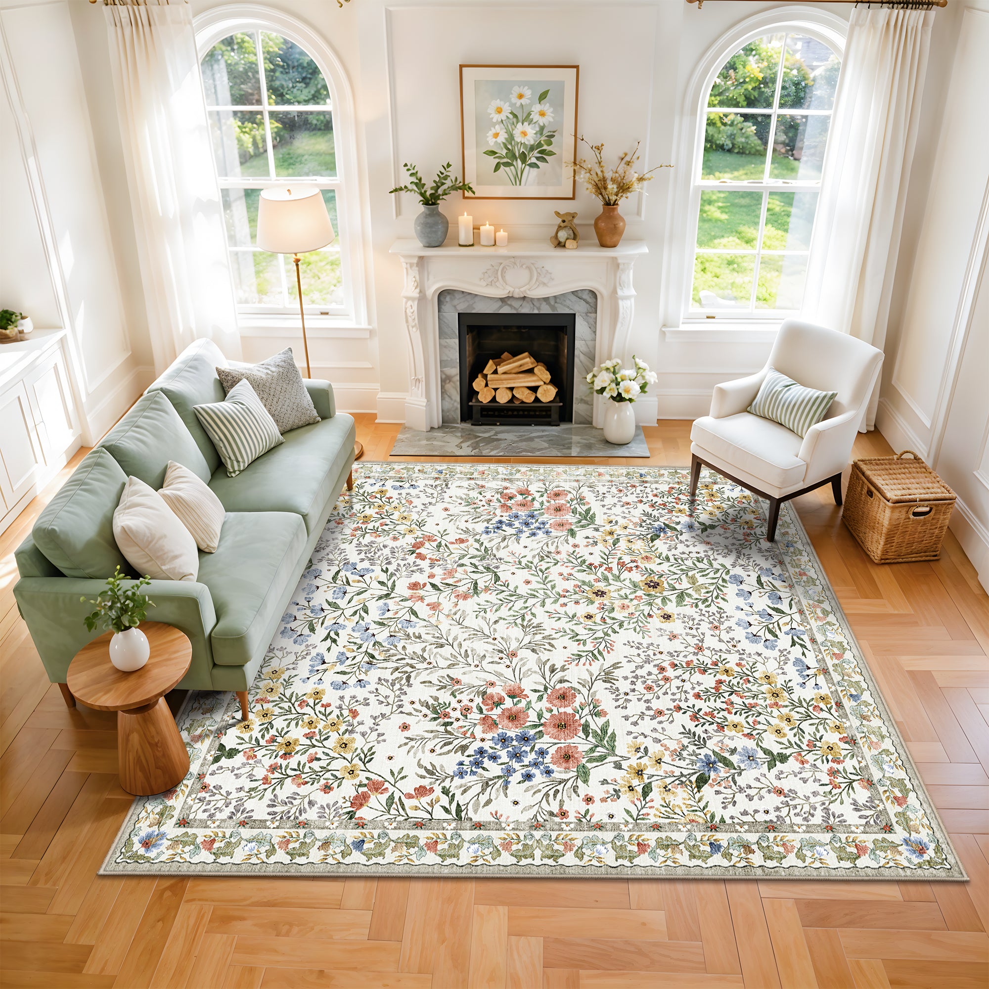 YOUFORTONG 3x5 Washable Entryway Rug Non-Slip Floral Boho Vintage Area Rug for Living Room Kitchen Bedroom Soft Thin Indoor Door Mat Carpet,Black