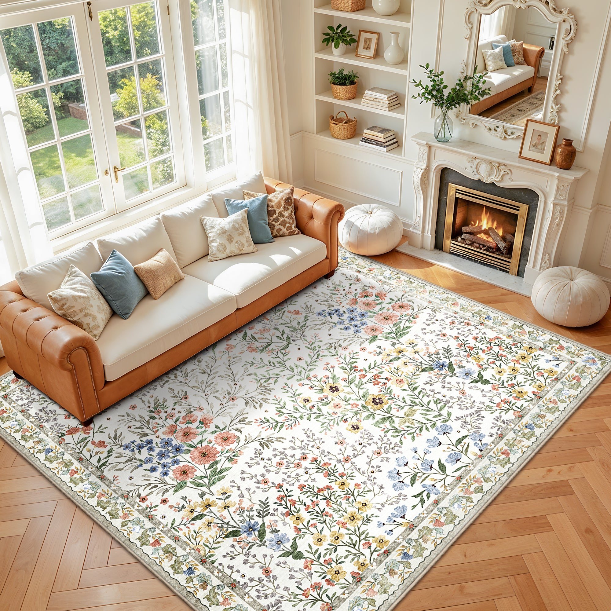 YOUFORTONG 3x5 Washable Entryway Rug Non-Slip Floral Boho Vintage Area Rug for Living Room Kitchen Bedroom Soft Thin Indoor Door Mat Carpet,Black