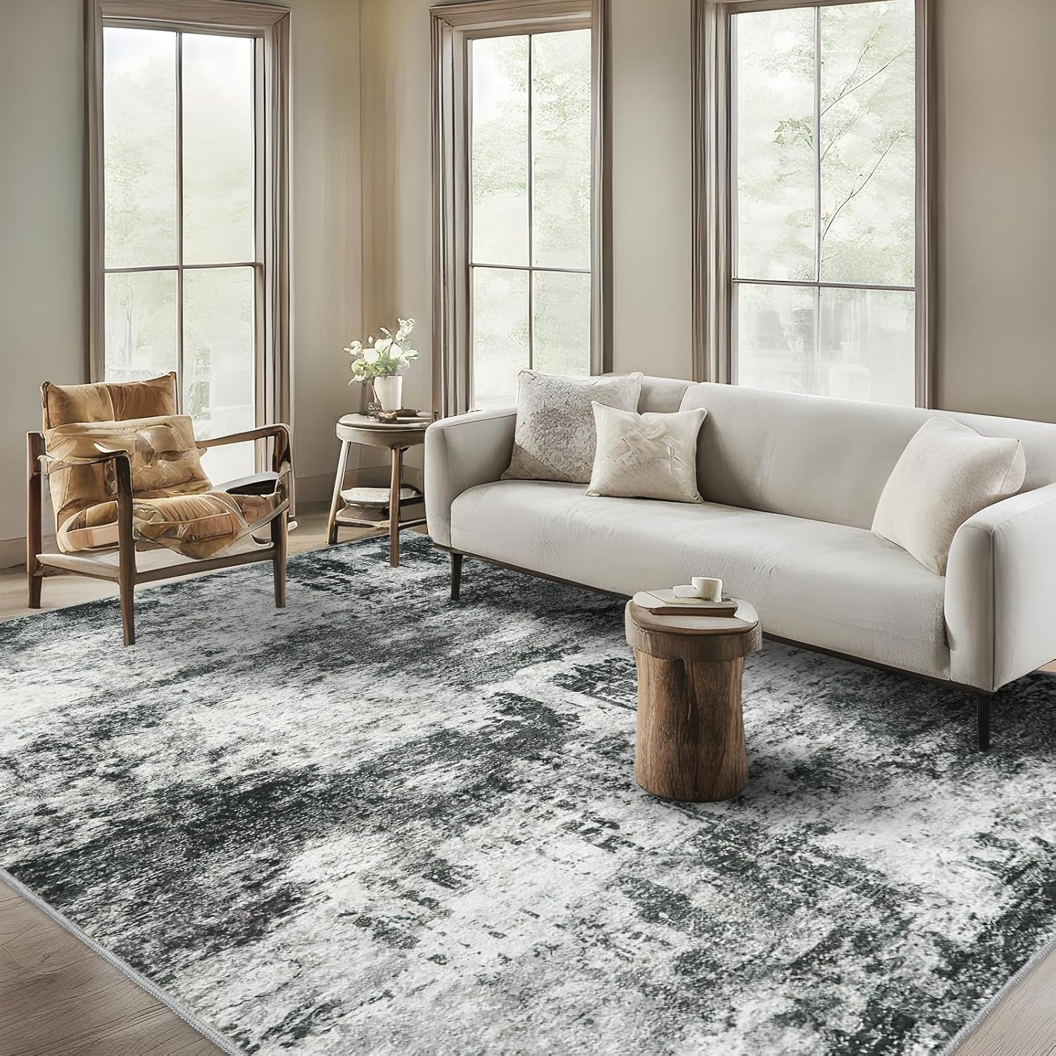 YOUFORTONG 2x3 Abstract Area Rug, Machine Washable Non-Slip Indoor Rug, Rubber Backing Stain Resistant Distressed Carpet for Entryway Bedroom Kitchen Living Room,Brown ﻿