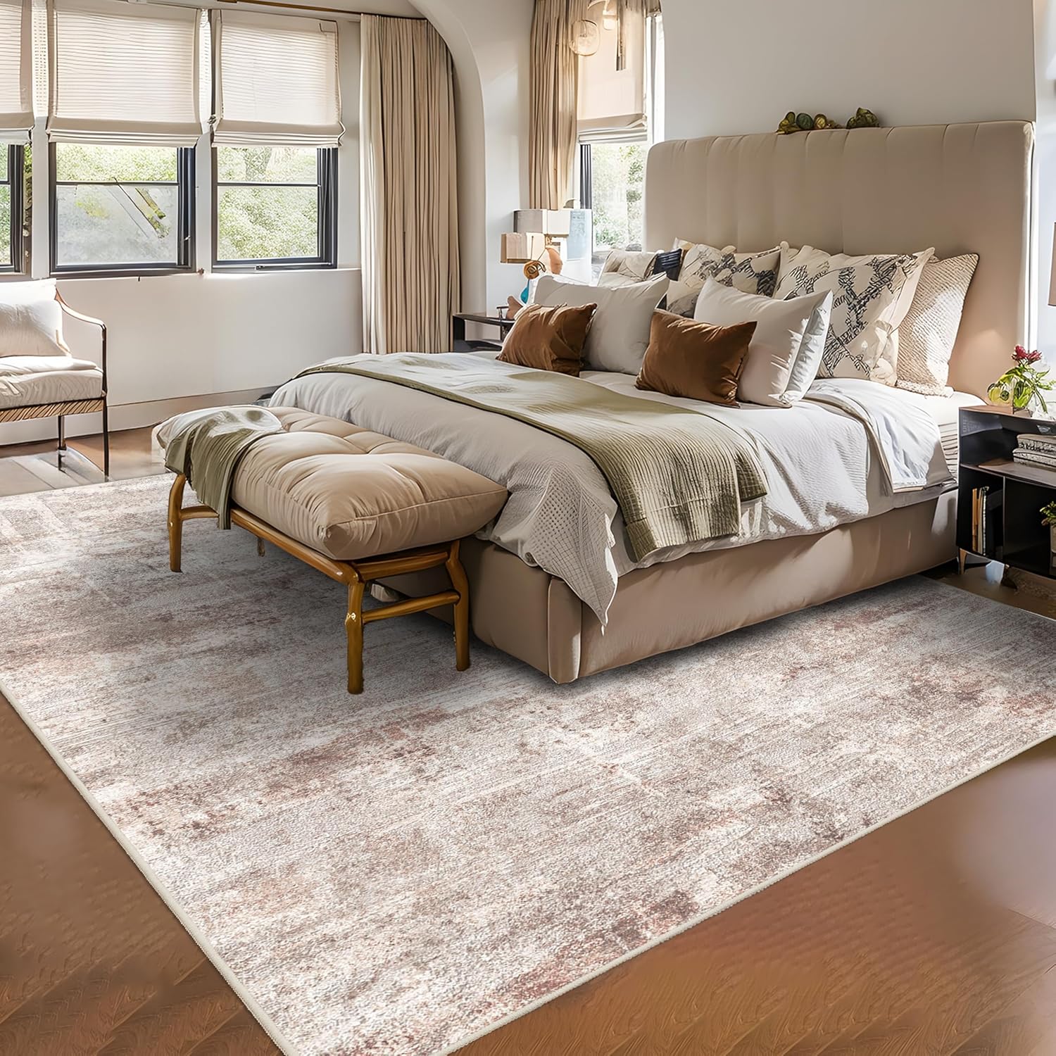 YOUFORTONG 2x3 Abstract Area Rug, Machine Washable Non-Slip Indoor Rug, Rubber Backing Stain Resistant Distressed Carpet for Entryway Bedroom Kitchen Living Room,Brown ﻿