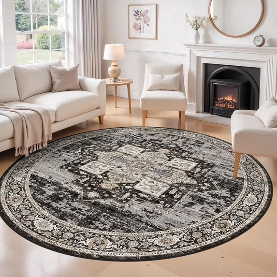 YOUFORTONG 12x12 Washable Area Rug,Extra Large Vintage Indoor Carpet with Non Slip Backing,Stain Resistant Soft Rug for Bedroom Dining Room Living Room Home Decor,Beige