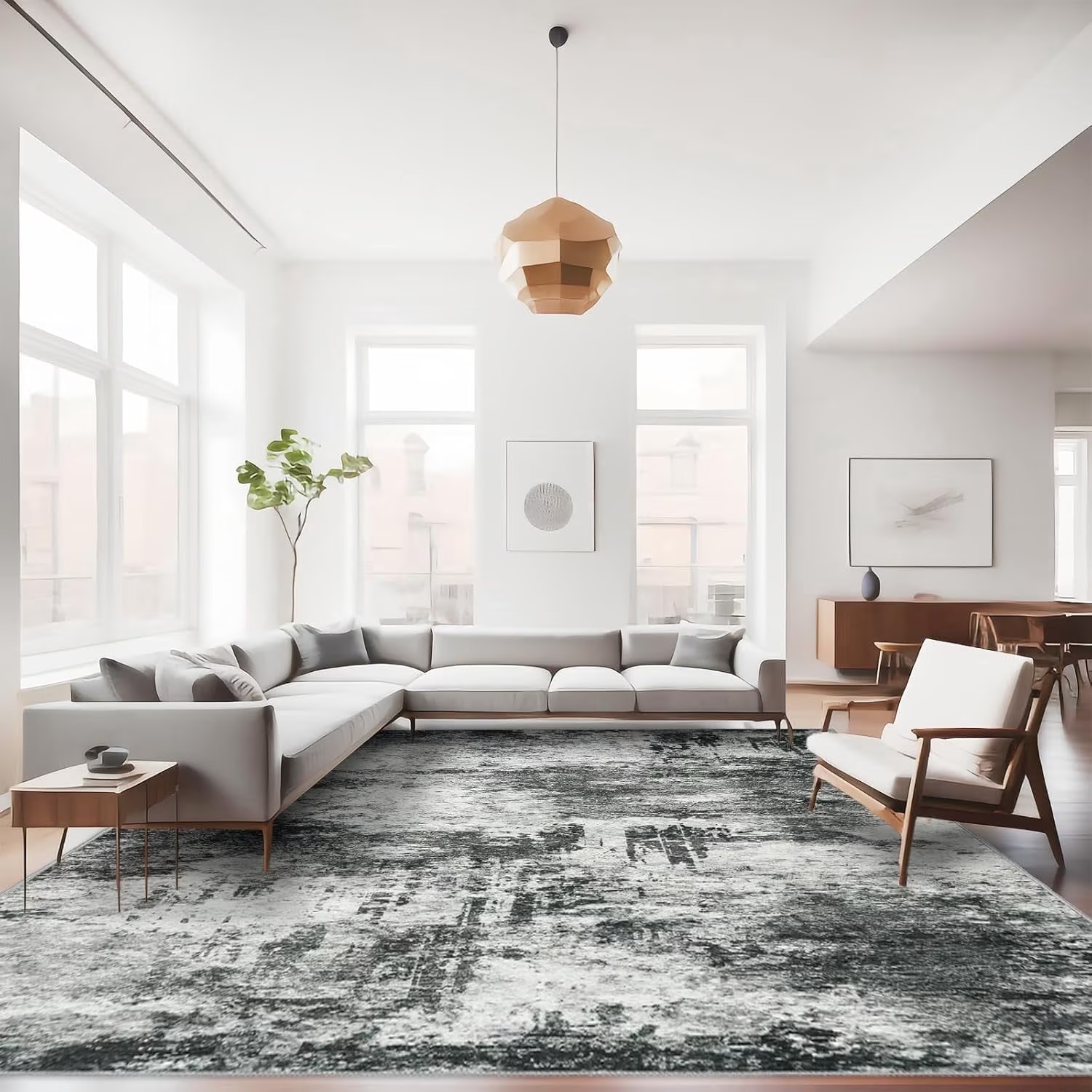 YOUFORTONG 2x3 Abstract Area Rug, Machine Washable Non-Slip Indoor Rug, Rubber Backing Stain Resistant Distressed Carpet for Entryway Bedroom Kitchen Living Room,Brown ﻿