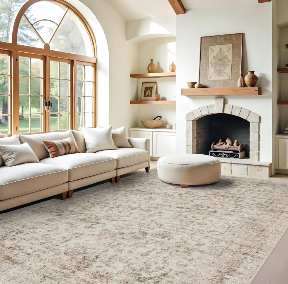 YOUFORTONG 9 x12 Vintage Washable Area Rug,Large Stain Resistant Carpet with Non Slip Backing for Living Room Bedroom Home Decor,Beige-Brown