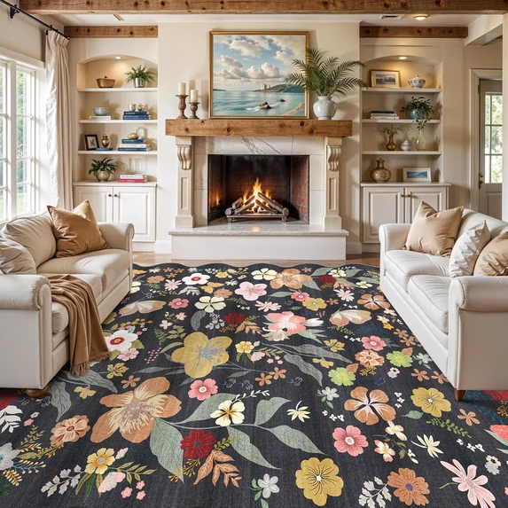 YOUFORTONG 2x6 Washable Runner Rug, Non Slip Floral Vintage Scalloped Low Pile Carpet, Stain Resistant Soft Thin Rug for Entryway Kitchen Laundry Bedroom Bathroom,Beige